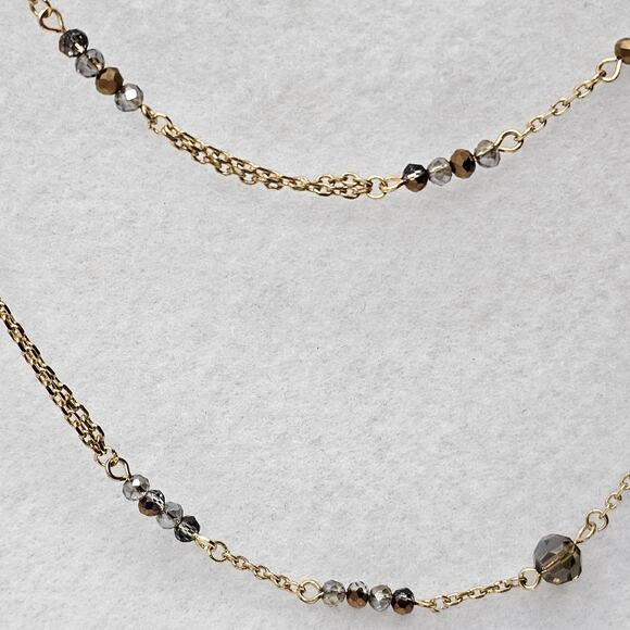 Long Goldtone Chain Necklace Smoky Faceted Beads Lobster Clasp 58" INC - Picture 3 of 7